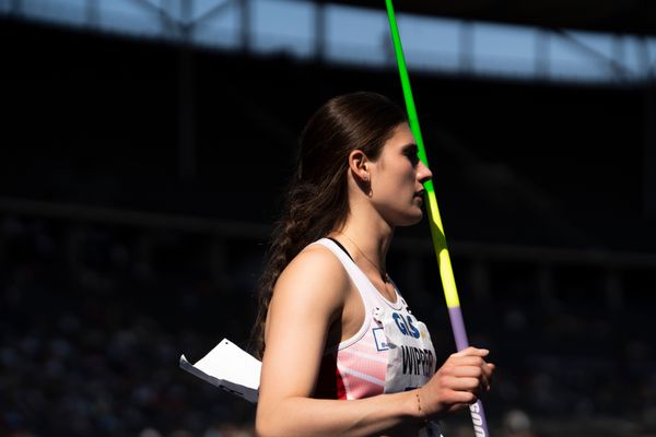 Lea Wipper (Sportclub Magdeburg) im Speerwurf waehrend der deutschen Leichtathletik-Meisterschaften im Olympiastadion am 26.06.2022 in Berlin